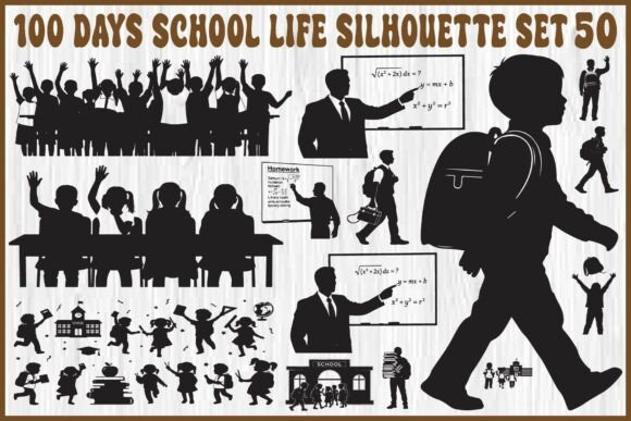 100 Days School Life Silhouette Set