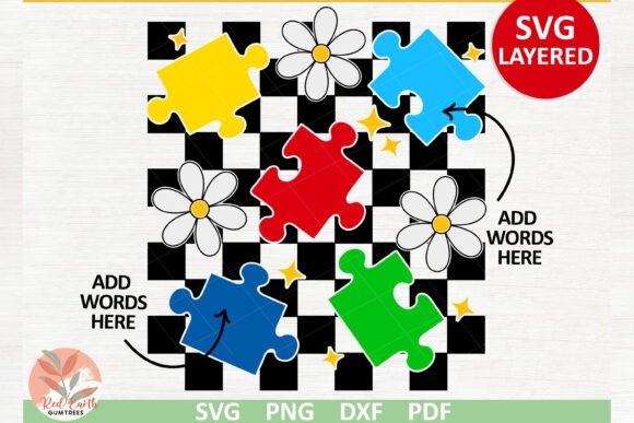 Custom Retro Groovy Autism Puzzle Svg Graphics