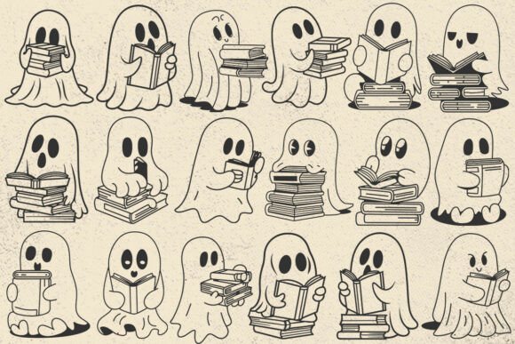 Cute Ghost Reading Svg, Halloween Graphics